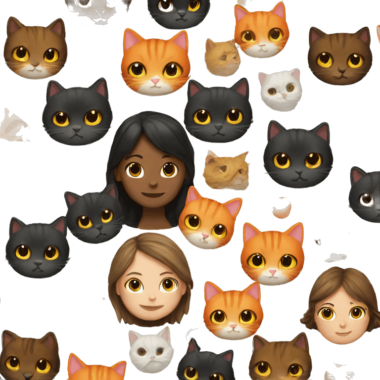 Brown haired girl with a black and an orange cat  emoji