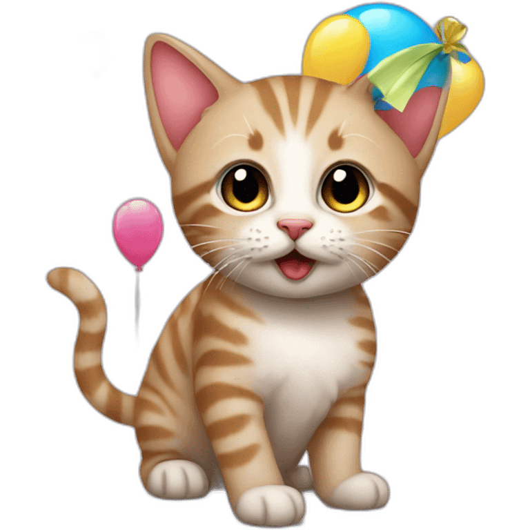 kitten with party balloon emoji