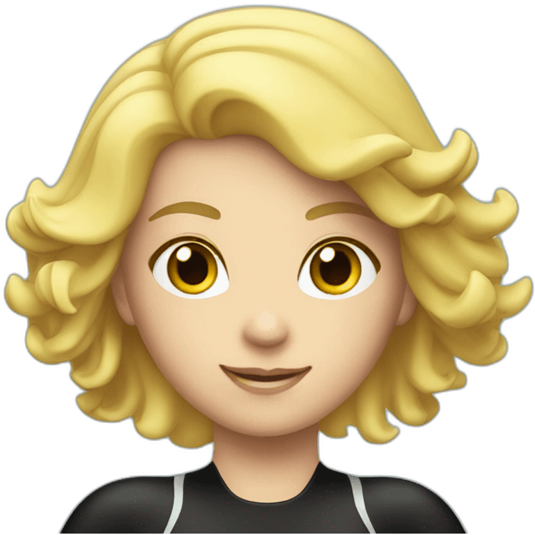 female diver in black rubber wetsuit and blond hair underwater emoji