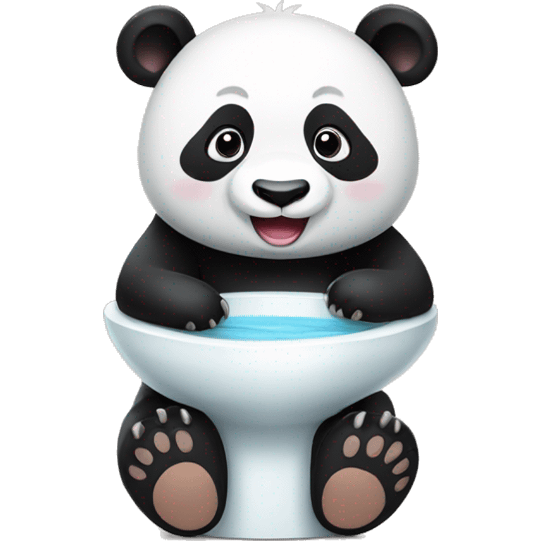 Un Panda assis sur des WC sourit, heureux  emoji