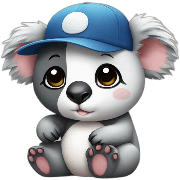 Koala with cap kissing a panda cute emoji