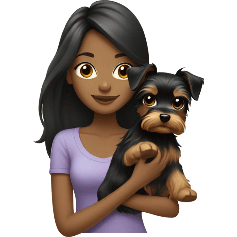 Black long hair light tan girl with yorkie puppy emoji