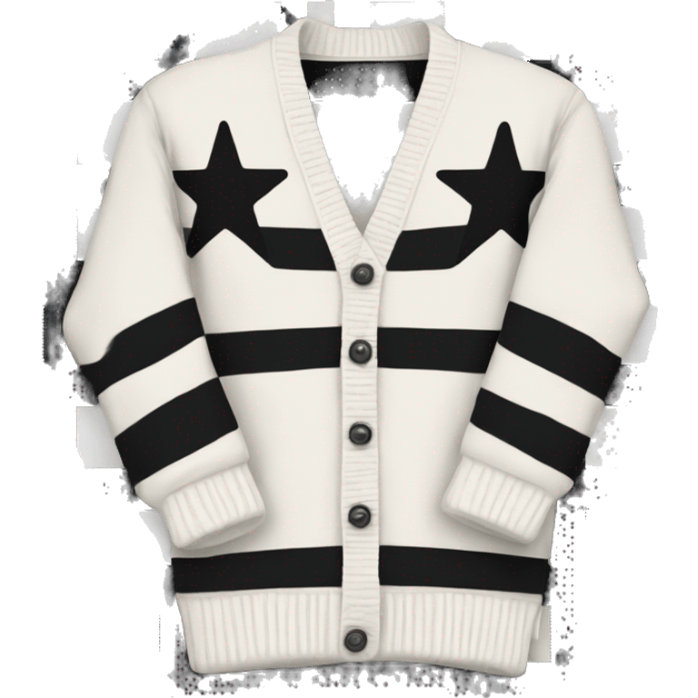 Off-white cardigan with black stripes on the seems, with three gray stars on each sleeve  emoji