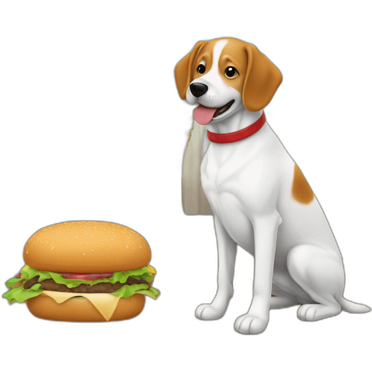 chien qui mange un hamburger avec un chien sur le canapé dans une maison avec une fenêtre en arrière plans  emoji