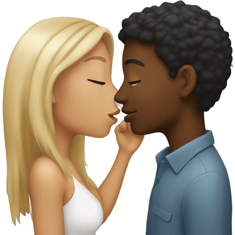 Black girl kissing white guy emoji