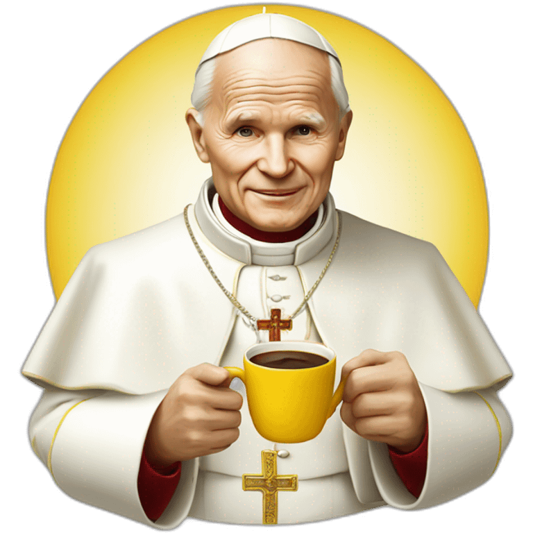 pope John Paul II with yellow face offering coffee emoji