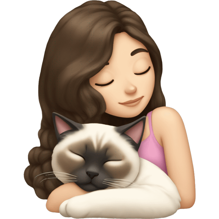 brunette white girl sleeping with her fluffy siamese cat  emoji