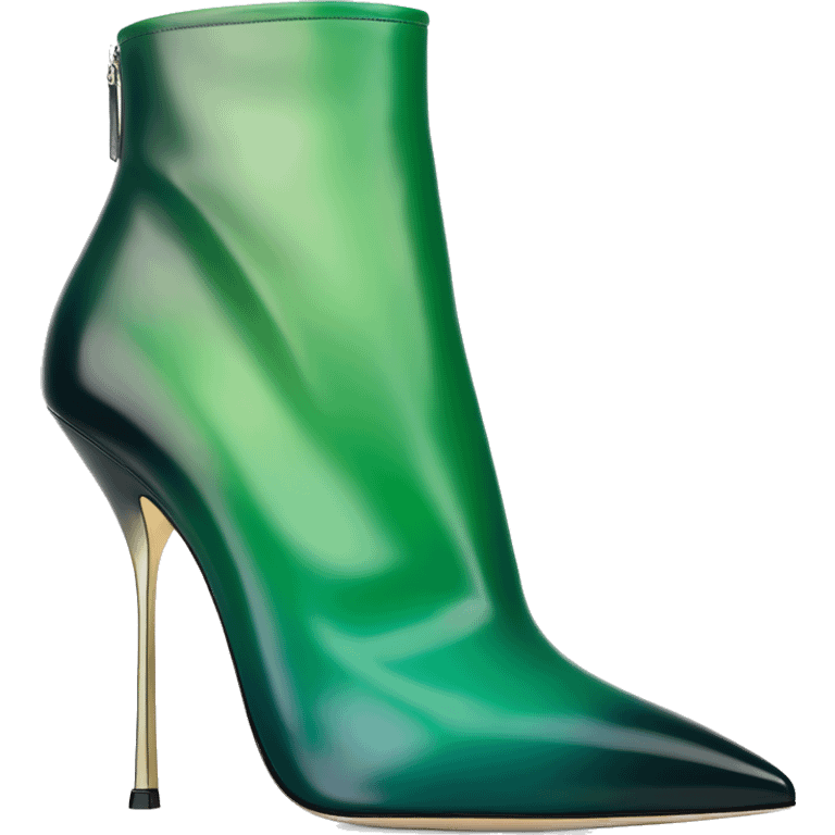 Realistic isolated top front view of a pair of emerald green ombre Jimmy Choo stiletto ankle booties. emoji