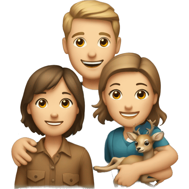 happy human family with a deer pet emoji