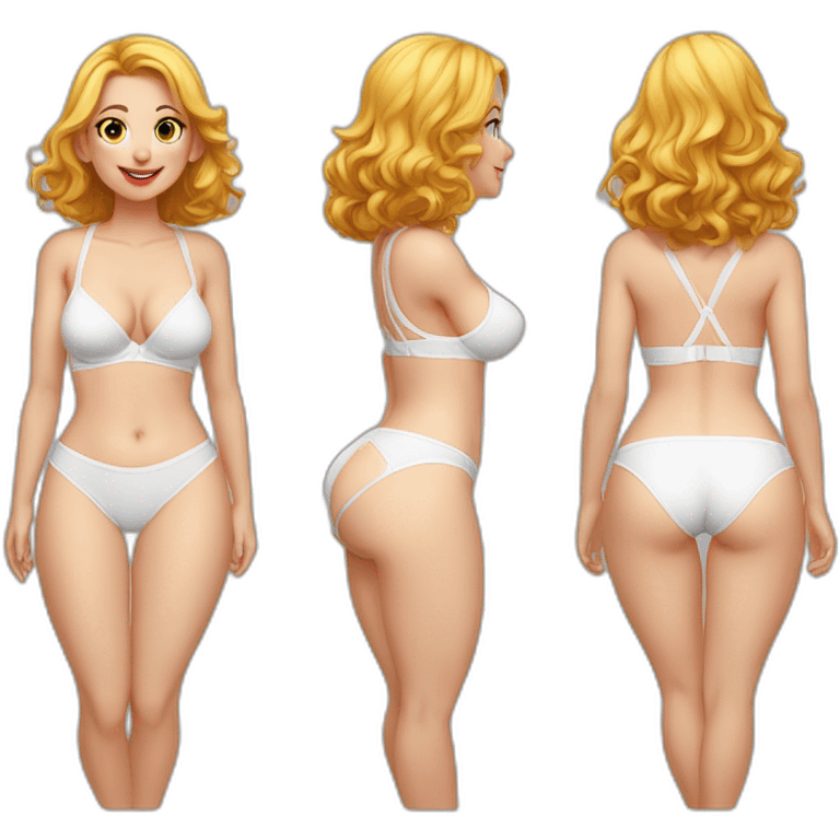 Full body Caucasian curvy beauty white knickers back and front views emoji