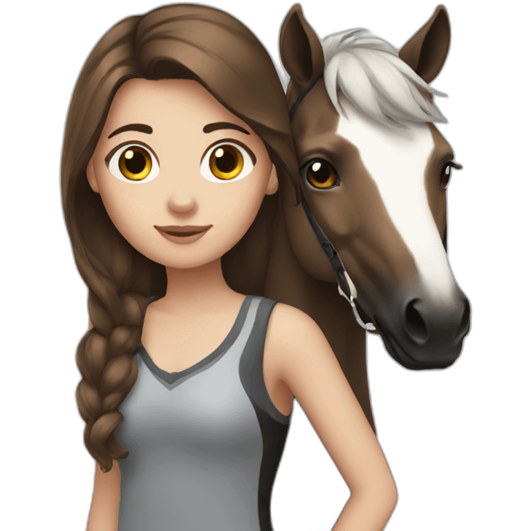 Brown haired Girl with a black and white horse emoji