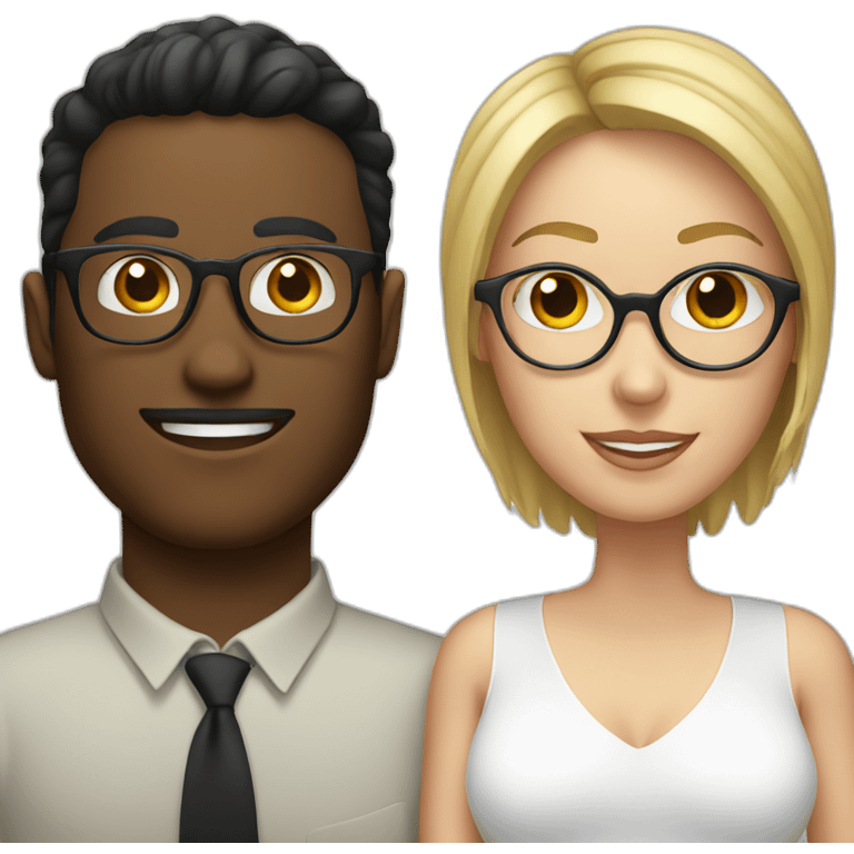 white man with glasses and white woman with glasses in love emoji