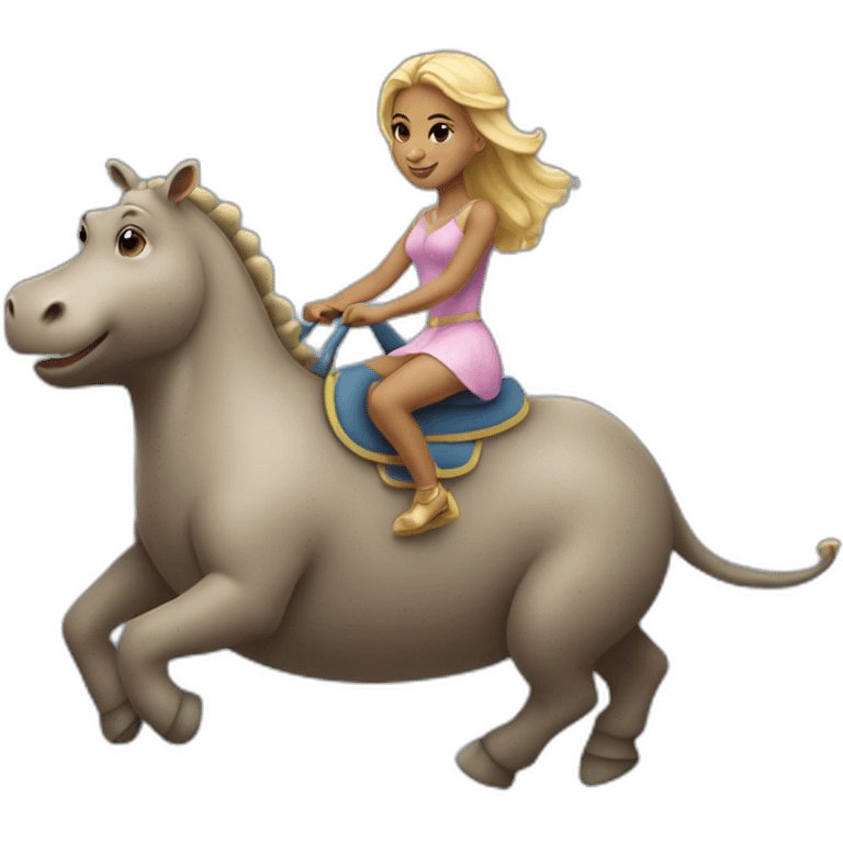 light skinned princess riding hippo emoji