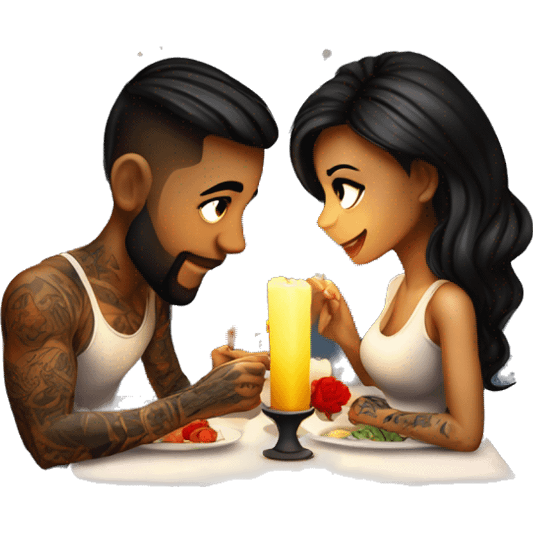 romantic candle light dinner for beautiful tattooed couple emoji