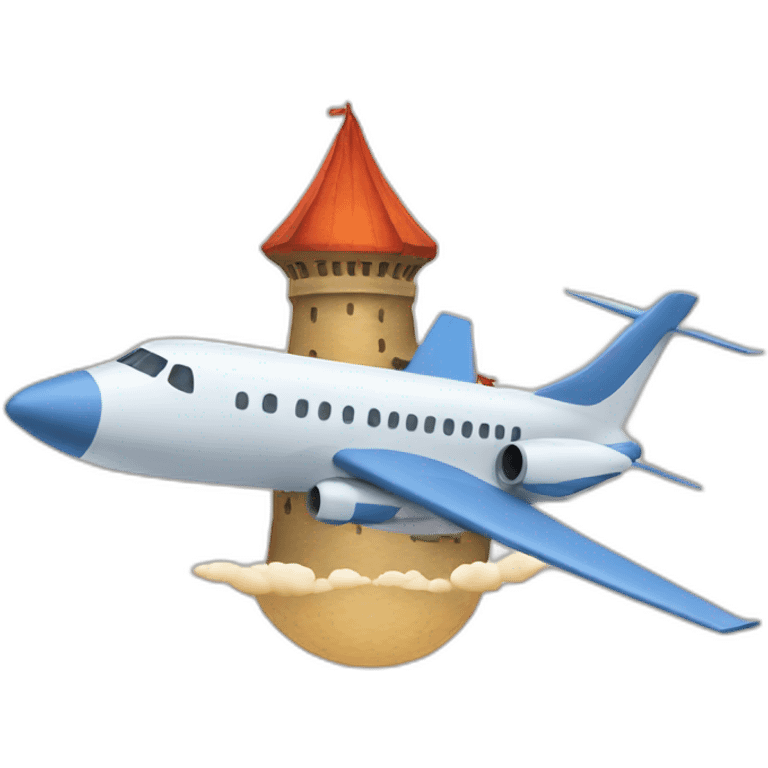 A plane flying toward a tower emoji