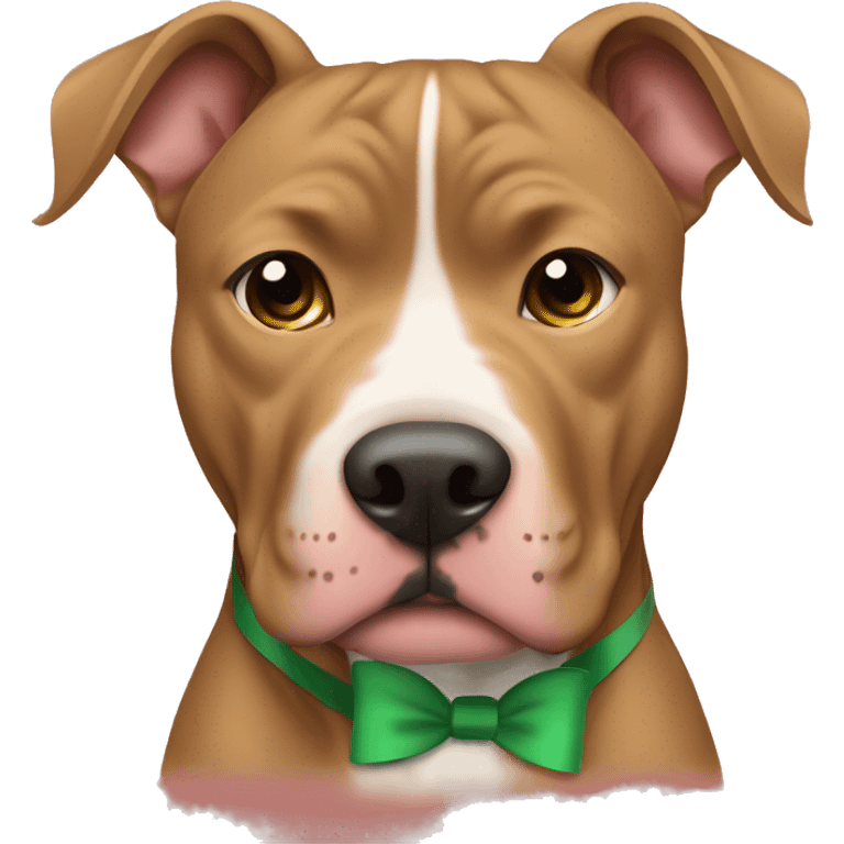 Light brown pitbull with cropped ears and green bows emoji