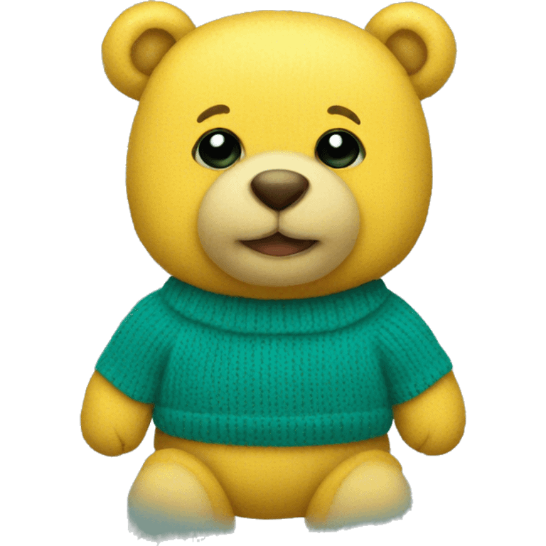 Yellow teddy bear with teal knit jumper emoji