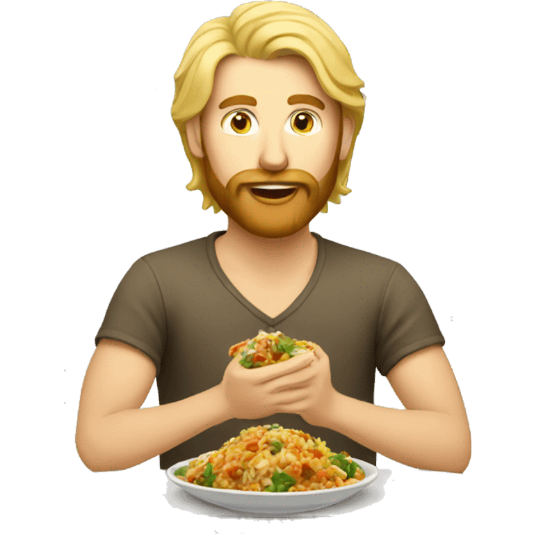 Man with blonde hair and beard eating Indian food emoji