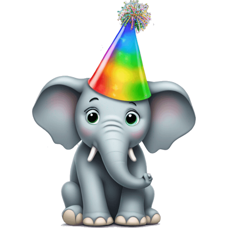 Elephant wearing a party hat farting a green fart with rainbow sprinkles emoji