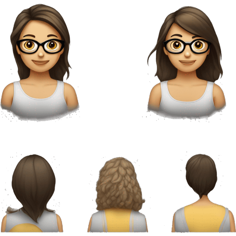 une fille avec les cheveux brun vers l'arriere et avec des lunette ronde noir emoji