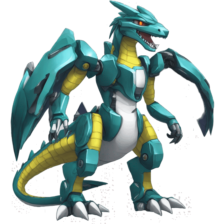  Edgy Shiny Futuristic Digimon-Fakemon-Reptile-Dragon-Sergal-Mecha full body emoji