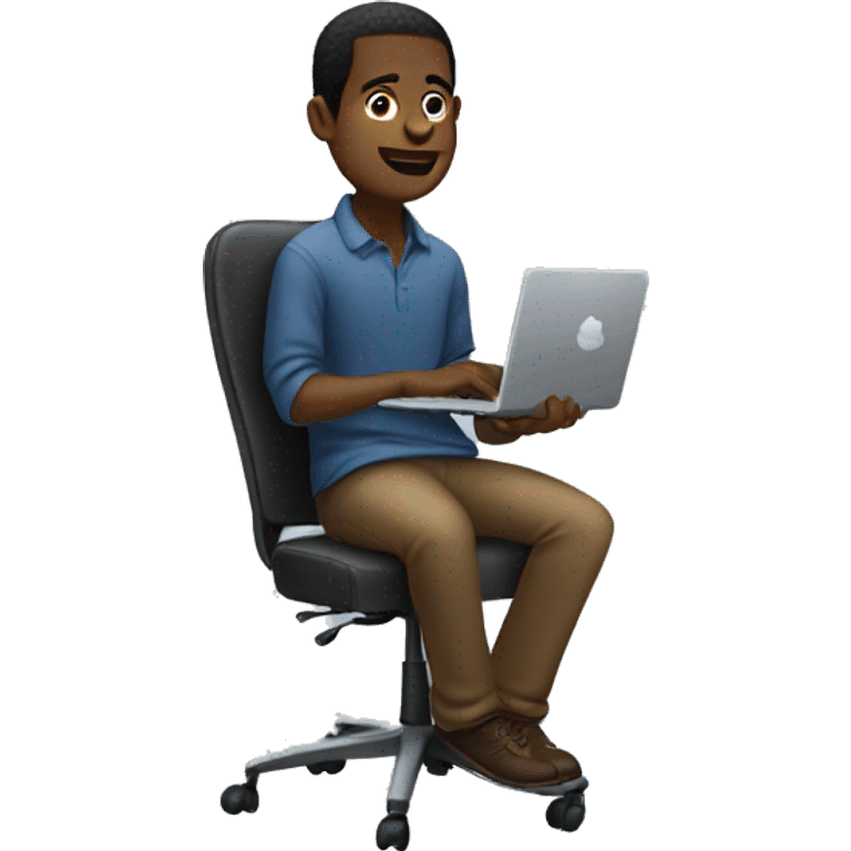 Black guy sitting down on chair playing on computer  emoji