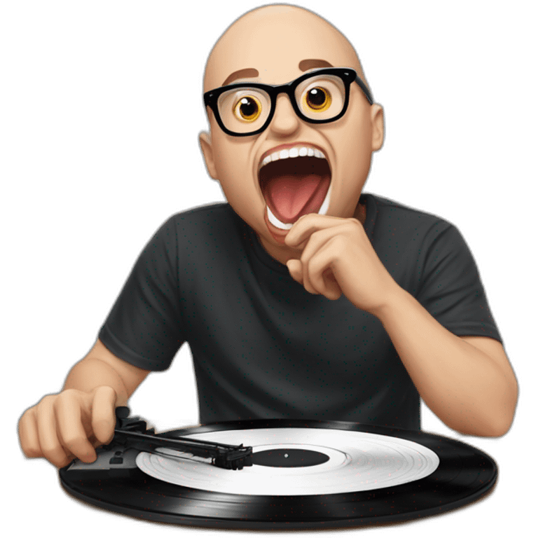 Anthony fantano chomping on a vinyl emoji