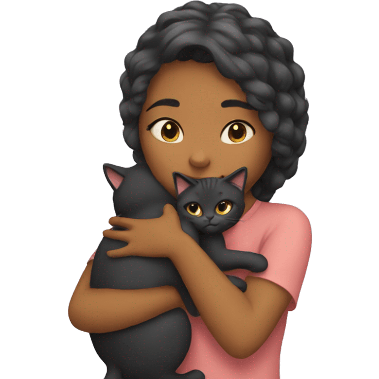 The girl hugs the cat emoji