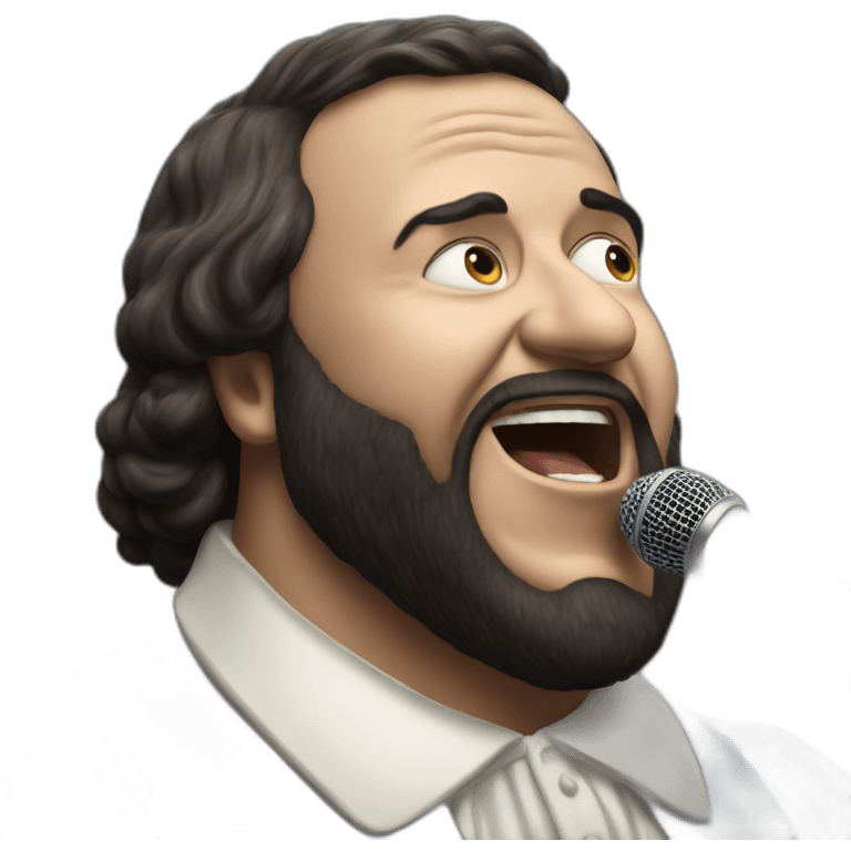 Hyperrealist dramatic pavarotti singing emoji