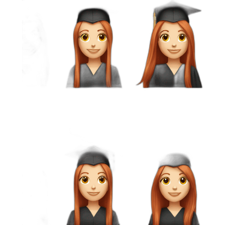 redhead white woman medium long straight hair, celebrating graduation emoji