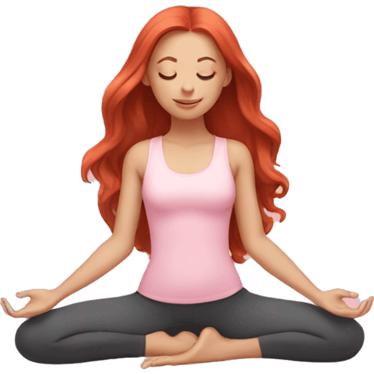 girl with long red hair in a baby pink outfit doing yoga emoji