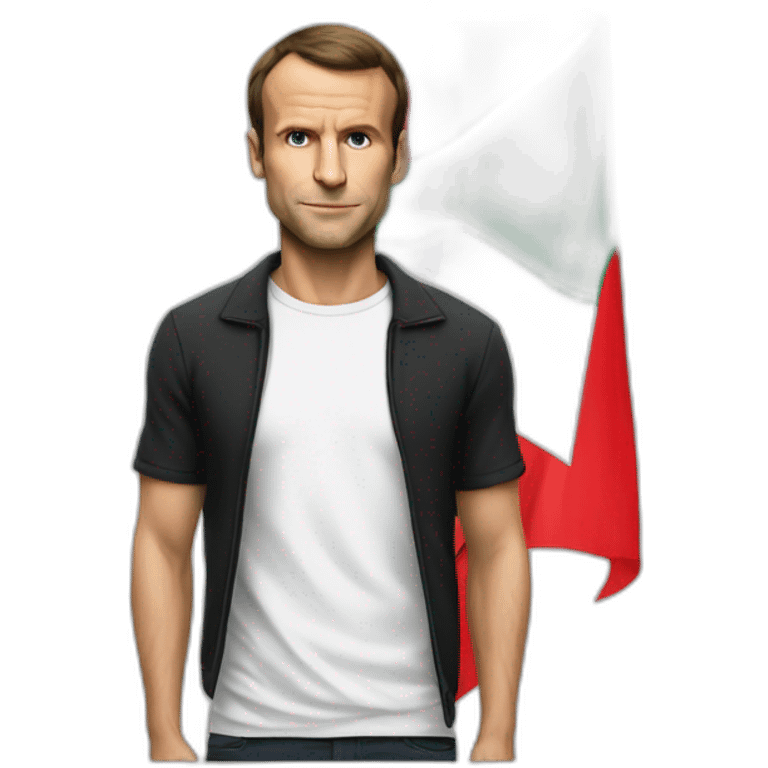 Macron wearing a t-shirt with the flag of Palestine emoji