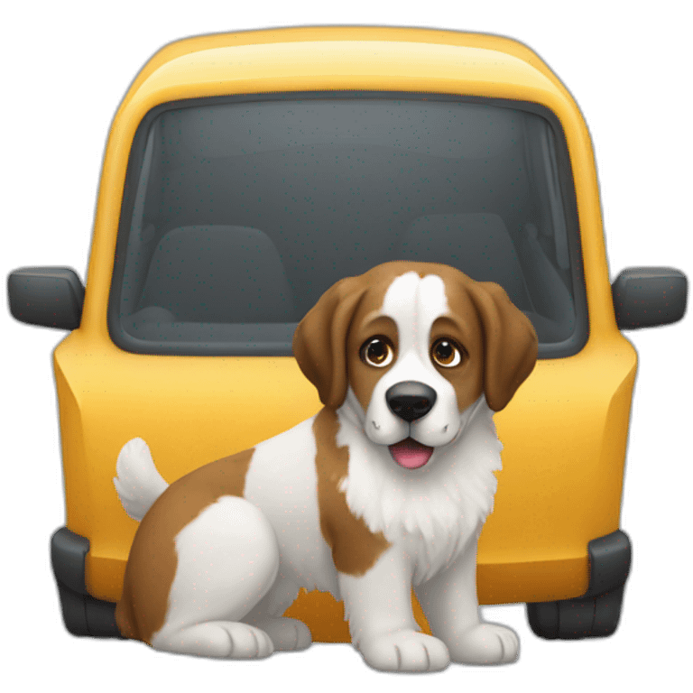 Medium sized car with a medium sized Saint Bernard dog in the window emoji