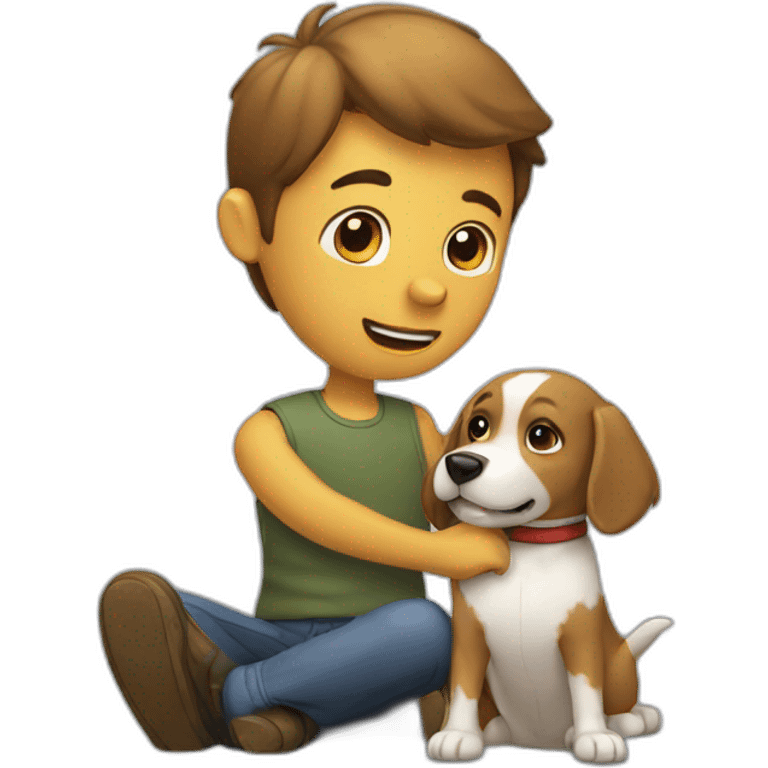 A man play with dog emoji