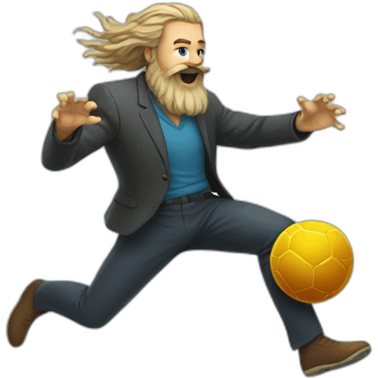 man with beard kicking virus as ball emoji