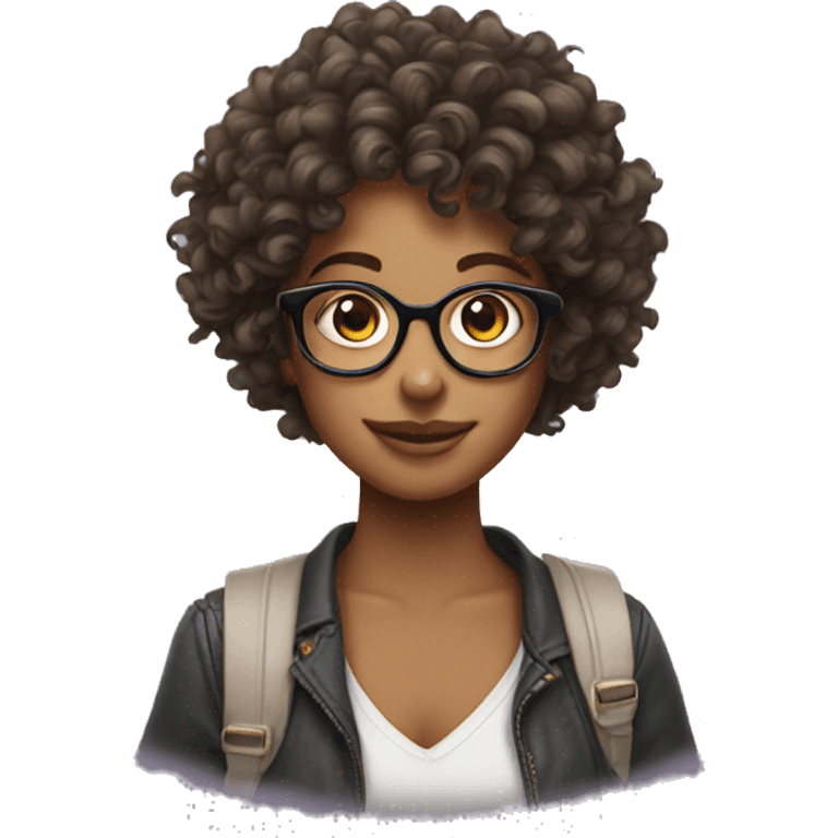 Girl woth glasses and crazy curly hair emoji