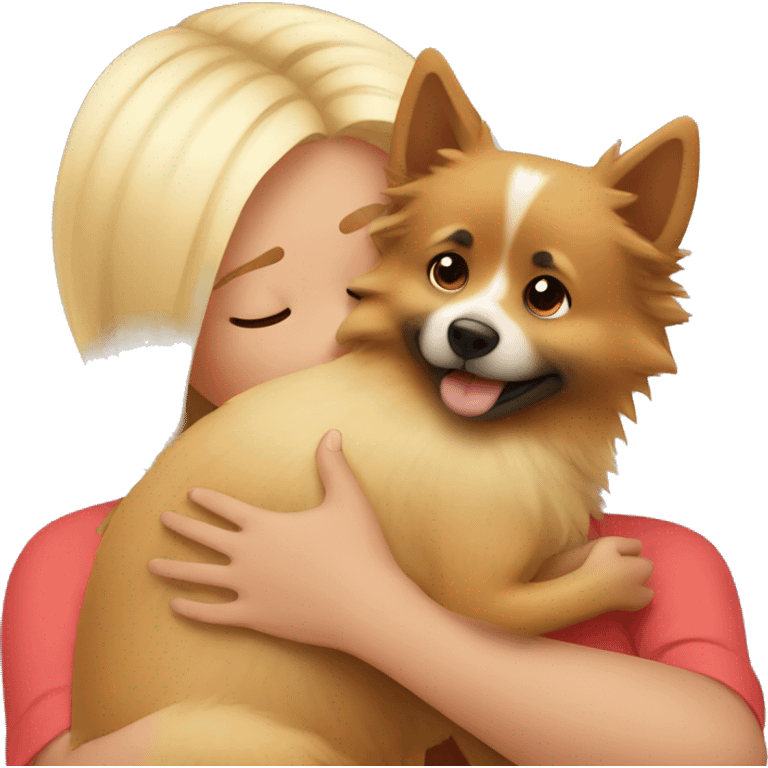 Girl hugs little spitz emoji