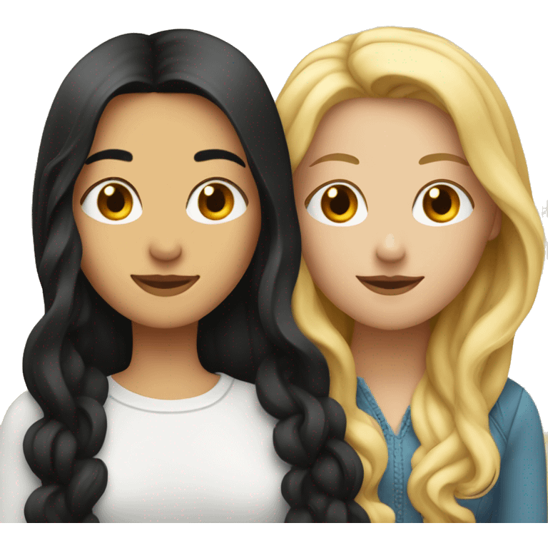 Woman with long straight blonde hair hugging a woman with long curly dark black hair  emoji