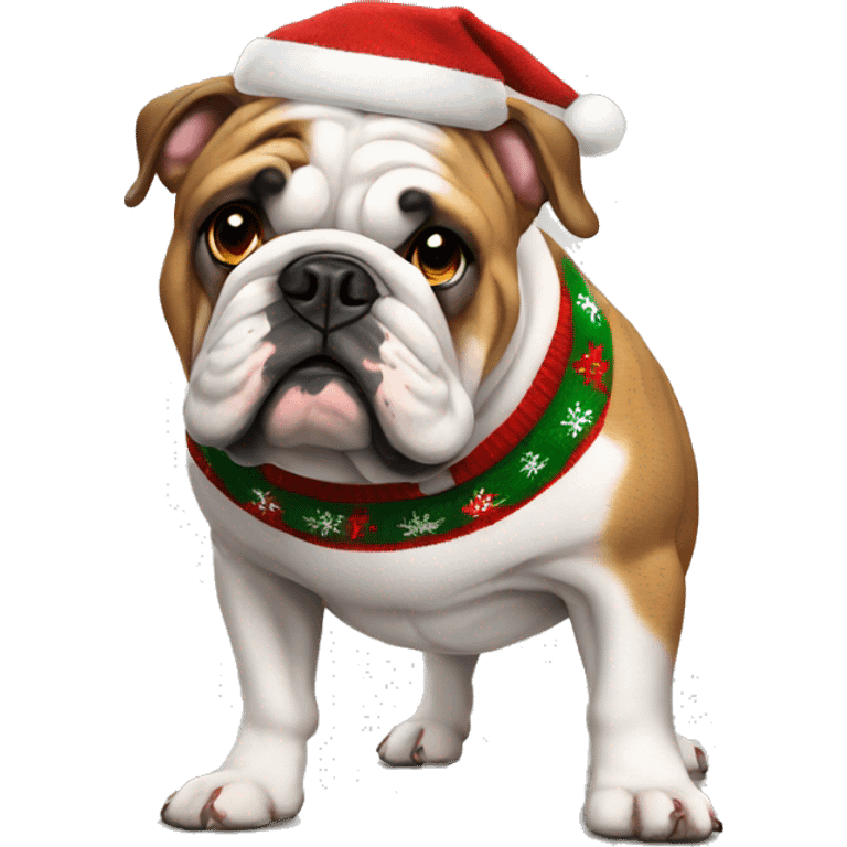 British bulldog wearing a Christmas jumper emoji