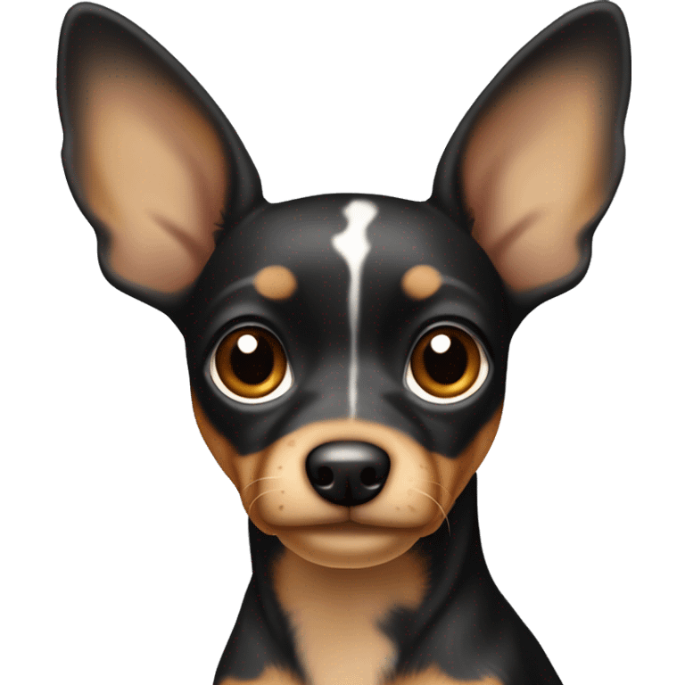 Toy terrier, dark merle color (black, caramel and great color, grey are spots) with big ears emoji