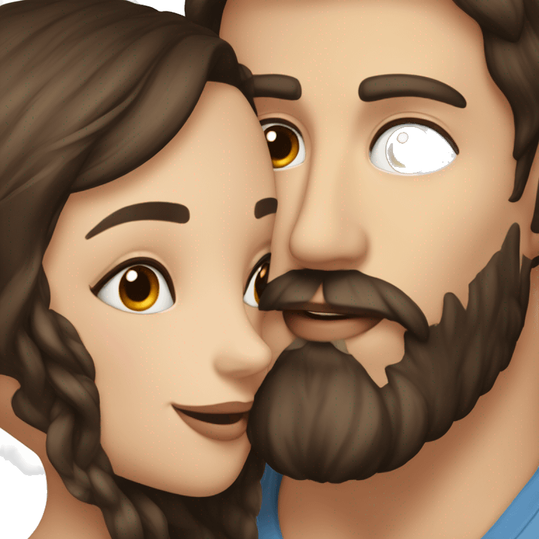 Man with dark hair and dark beard kiss beautiful girl with brown hair  emoji