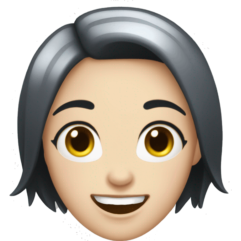 Women with short black hair and pale skin who is showing her gums while laughing  emoji