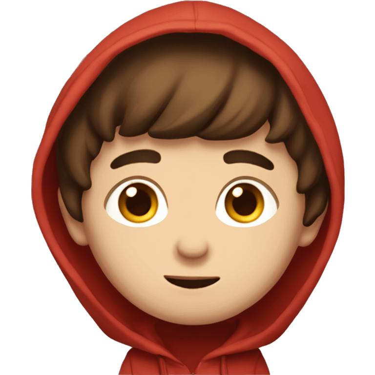 boy with brown hair, a little bit short hair, brown eyes, he's wearing a red hodie emoji