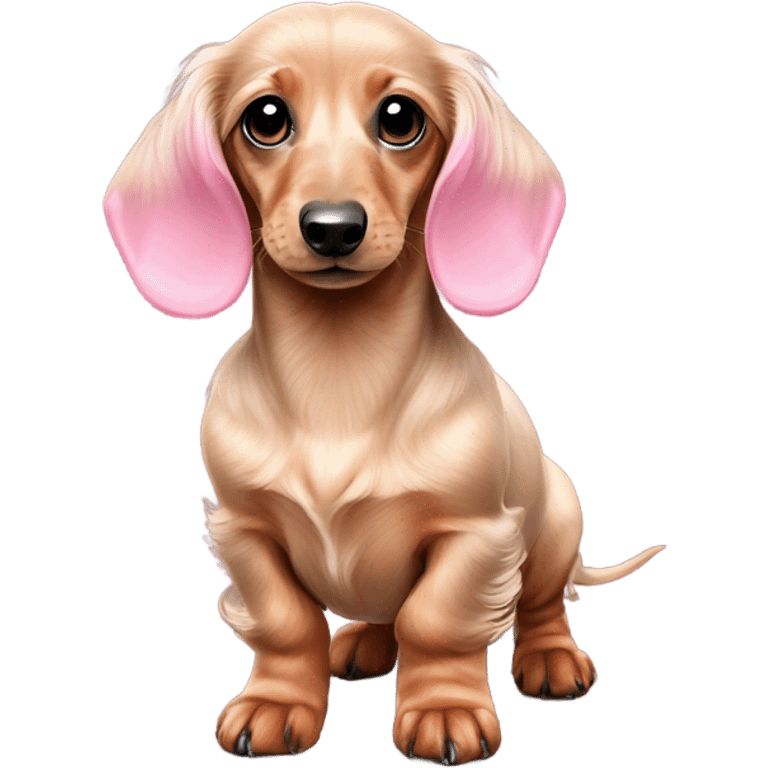 miniature long-haired dachshund puppy with pink bows in her hair ￼ emoji