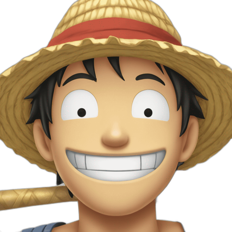 Luffy with his straw hat and his scar at the bottom of the right eye smiling with closed eyes emoji