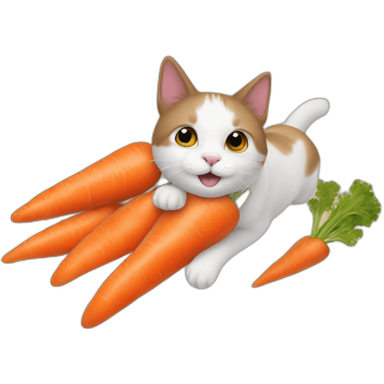 Cat flying on carpet with carrots emoji