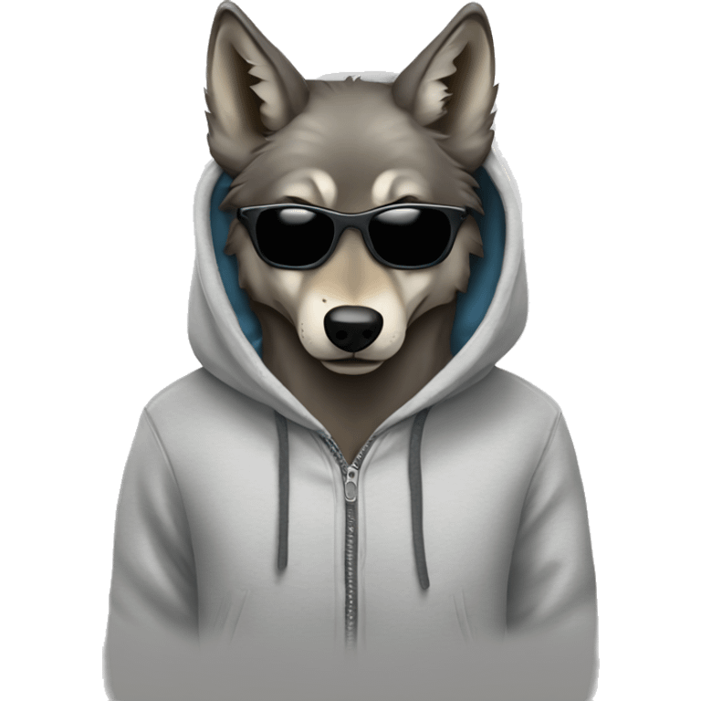 wolf wearing sunglasses and a hoodie with a piercing in the left ear  emoji