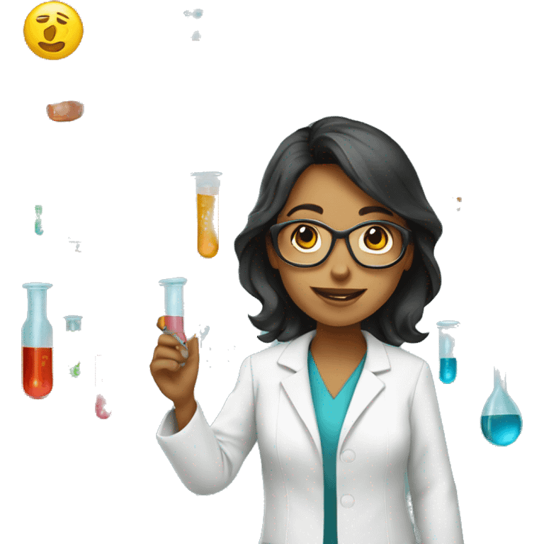 female research scientist working in lab with test tubes emoji