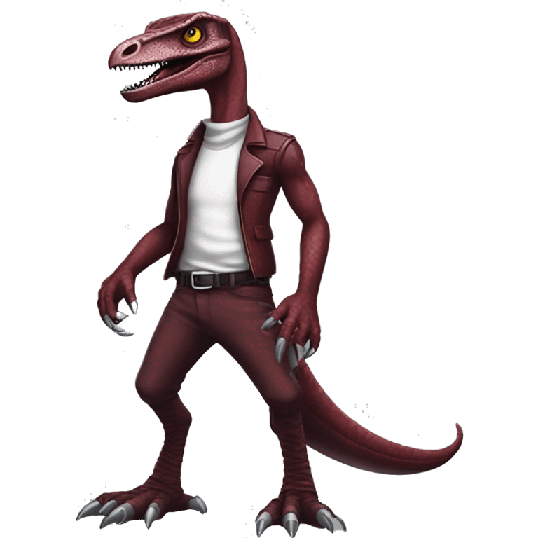 Maroon edgy badass modern velociraptor-Digimon, full body emoji