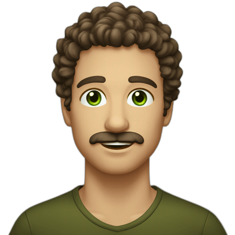 man-young-long-curly-hair-brown-italian-green-eyes-mustache emoji